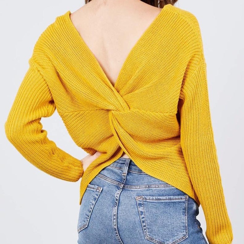 Long Sleeve V-Neck w/Back Knot Detail